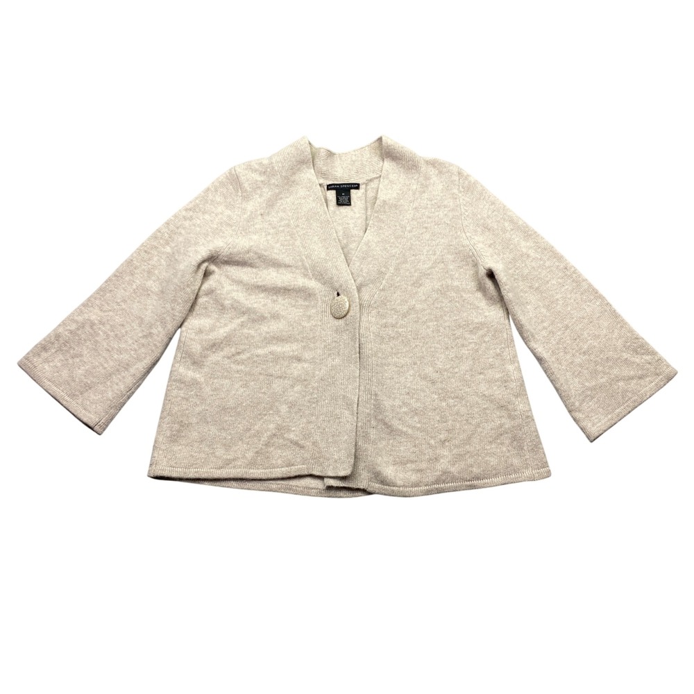 Sarah Spencer Lambswool Angora Cardigan Sweater Beige Button Front Womens M